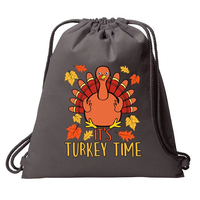 It's Turkey Time Thanksgiving For Women Falling Leaf Drawstring Bag