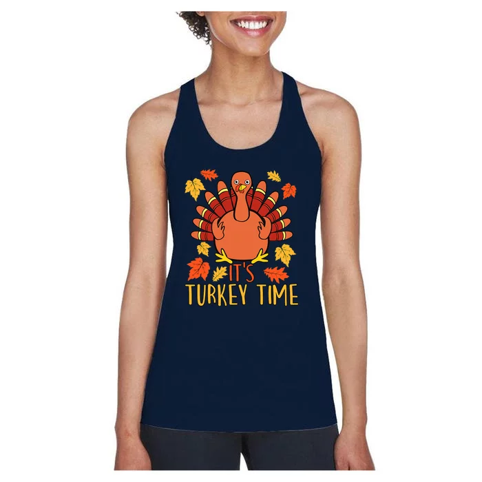 It's Turkey Time Thanksgiving For Women Falling Leaf Women's Racerback Tank