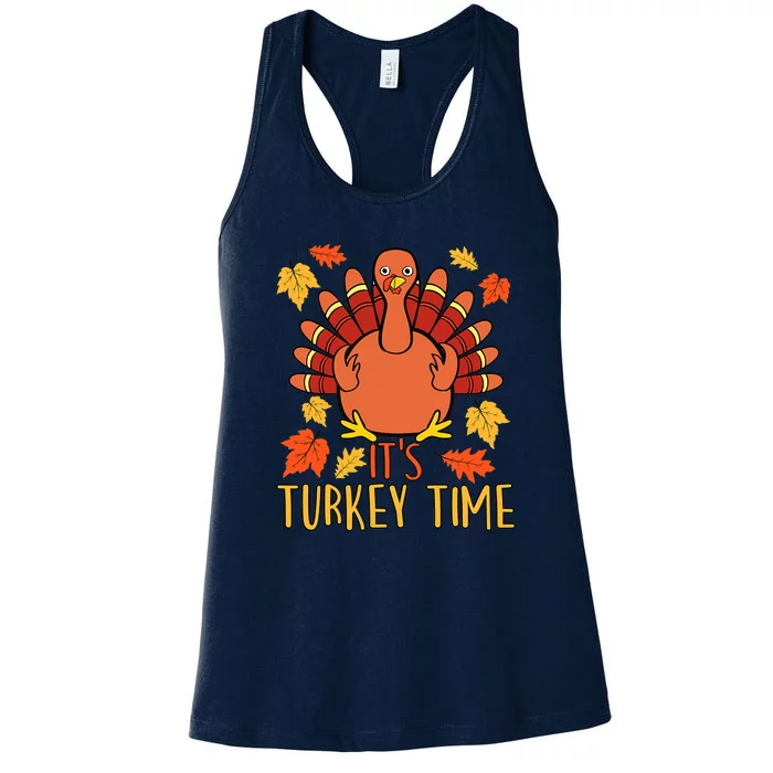 It's Turkey Time Thanksgiving For Women Falling Leaf Women's Racerback Tank