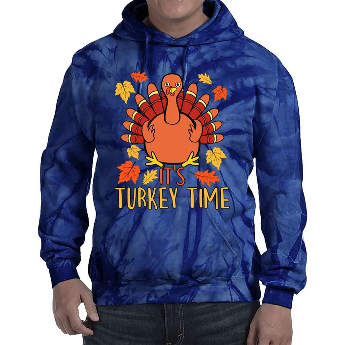 It's Turkey Time Thanksgiving For Women Falling Leaf Tie Dye Hoodie