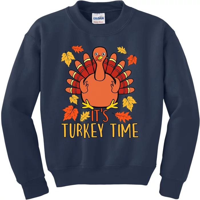 It's Turkey Time Thanksgiving For Women Falling Leaf Kids Sweatshirt