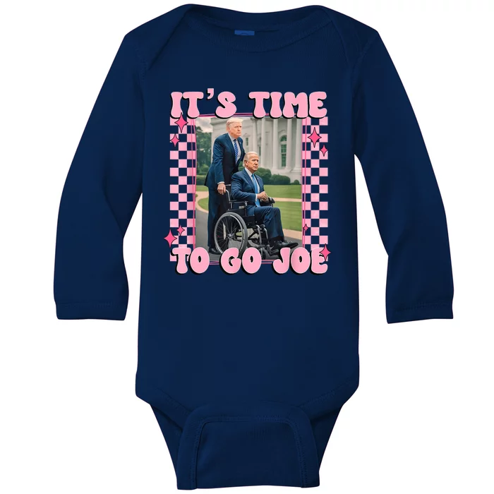 ItS Time To Go Joe Funny Biden Trump Felon Conviction Baby Long Sleeve Bodysuit