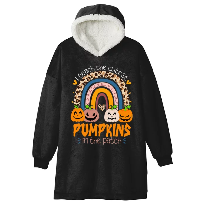 I Teach The Cutest Pumpkins In The Patch Retro Teacher Fall Hooded Wearable Blanket