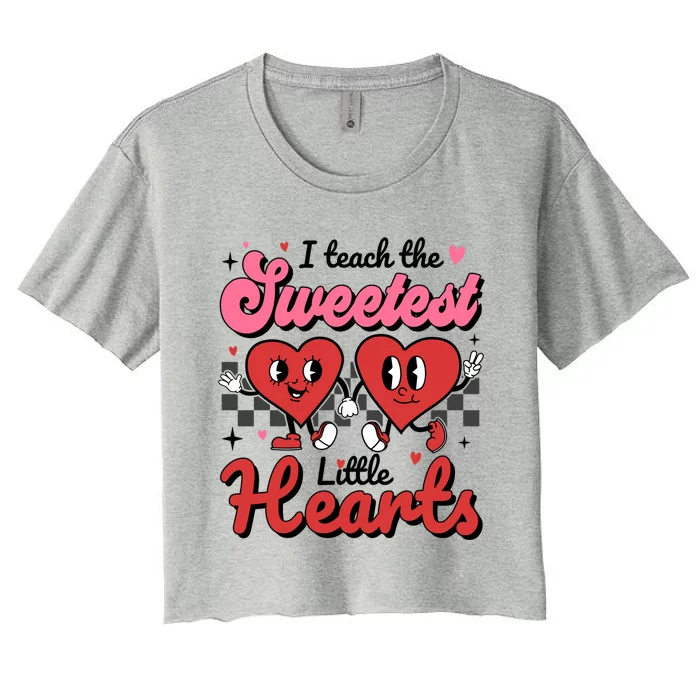 I Teach The Sweetest Hearts Retro Teacher Valentine's Day Gift Women's Crop Top Tee