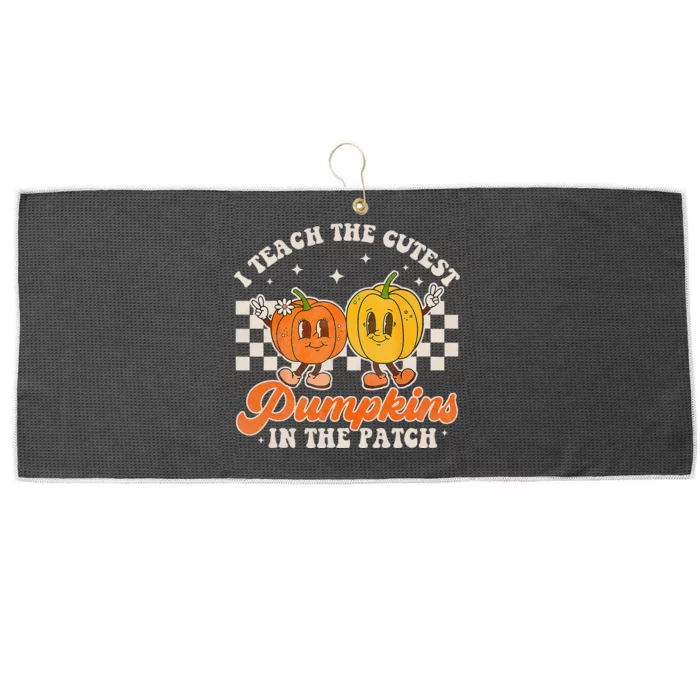 I Teach The Cutest Pumpkins In The Patch Retro Teacher Fall Large Microfiber Waffle Golf Towel