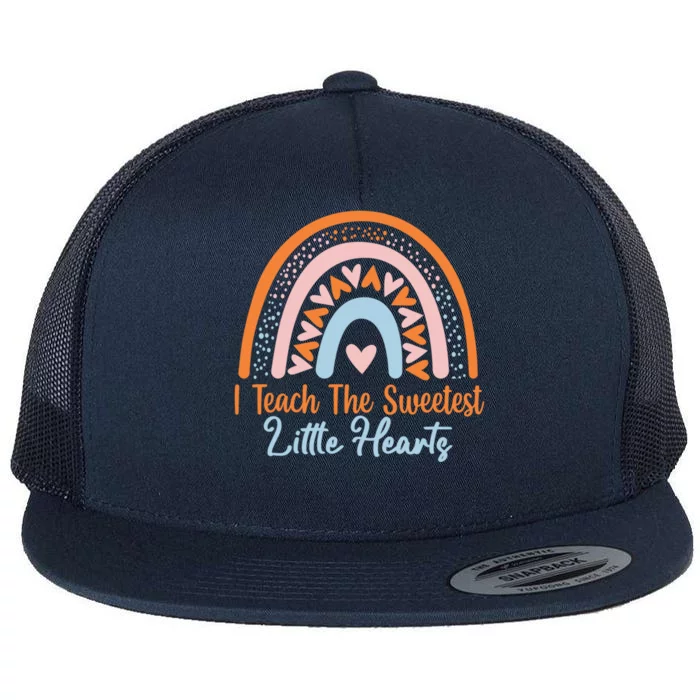 I Teach The Sweetest Hearts Rainbow Teacher Valentines Gift Flat Bill Trucker Hat