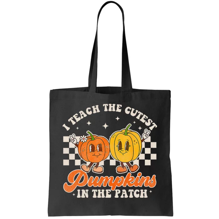 I Teach The Cutest Pumpkins In The Patch Retro Teacher Fall Tote Bag