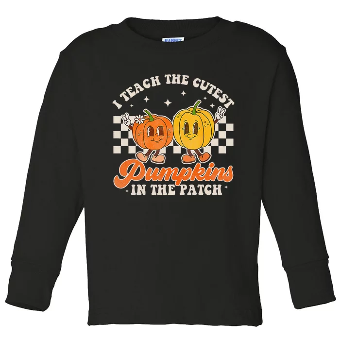 I Teach The Cutest Pumpkins In The Patch Retro Teacher Fall Toddler Long Sleeve Shirt