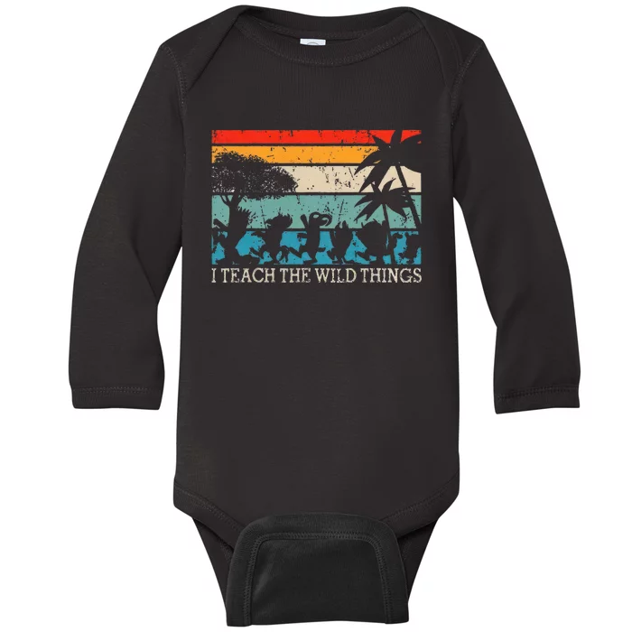 I Teach The Wild Things Vintage Retro Teacherlife Baby Long Sleeve Bodysuit