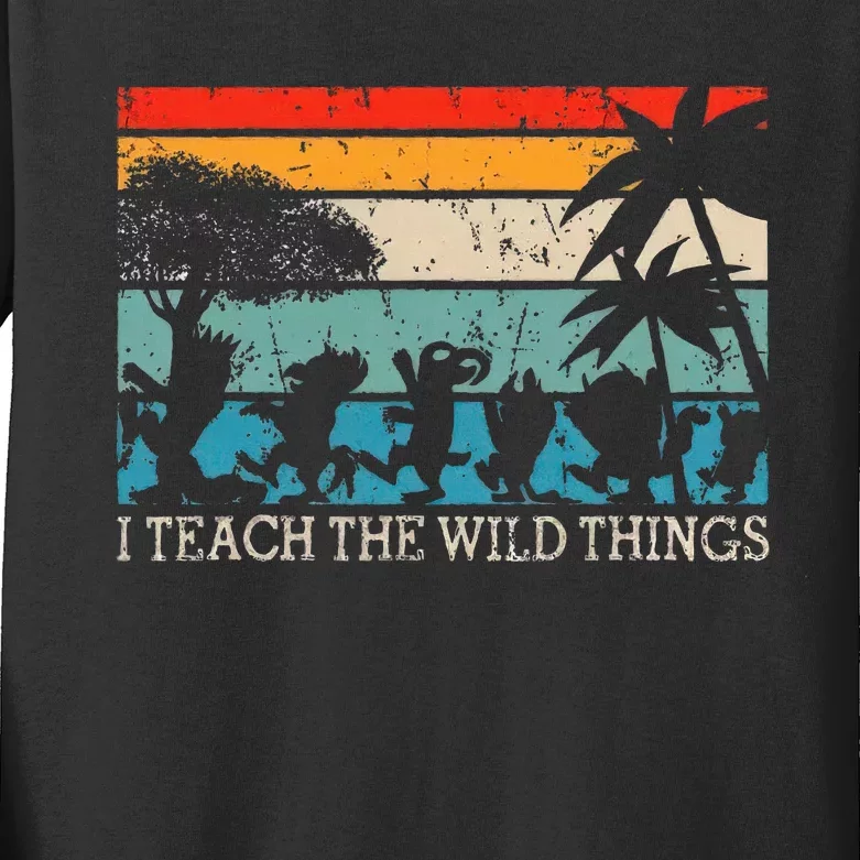 I Teach The Wild Things Vintage Retro Teacherlife Kids Long Sleeve Shirt