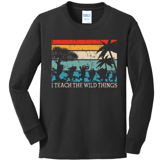 I Teach The Wild Things Vintage Retro Teacherlife Kids Long Sleeve Shirt