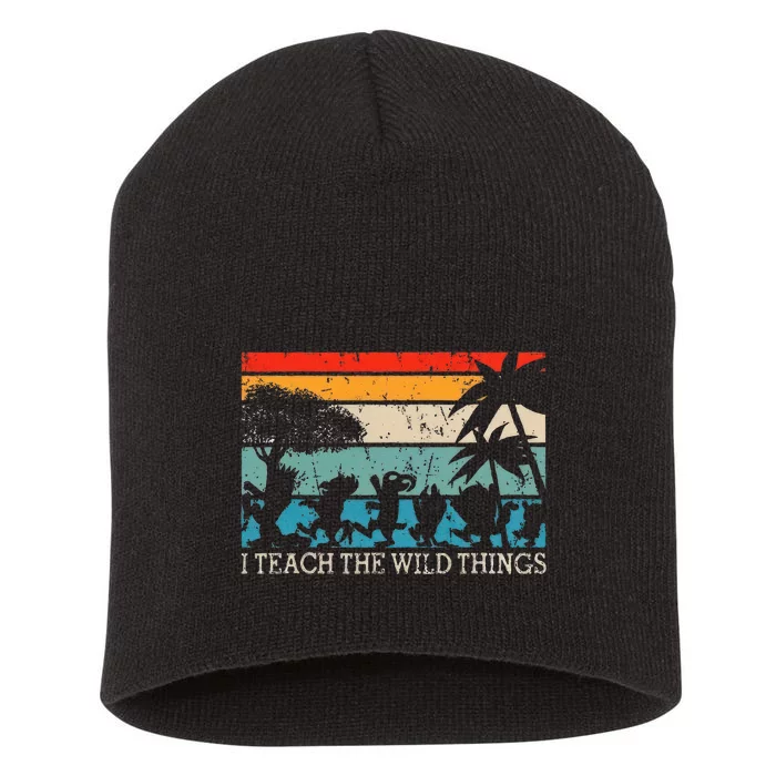 I Teach The Wild Things Vintage Retro Teacherlife Short Acrylic Beanie