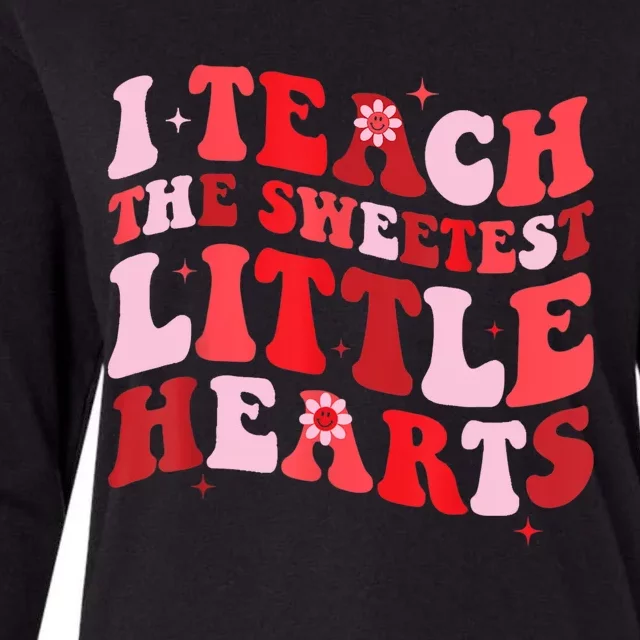 I Teach The Sweetest Hearts Groovy Teacher Valentines Day Womens Cotton Relaxed Long Sleeve T-Shirt