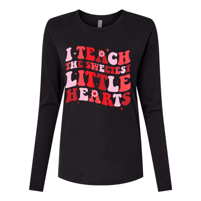 I Teach The Sweetest Hearts Groovy Teacher Valentines Day Womens Cotton Relaxed Long Sleeve T-Shirt