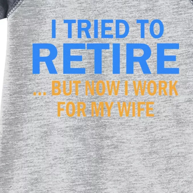 I Tried To Retire But Now I Work For My Wife Retirement Infant Baby Jersey Bodysuit