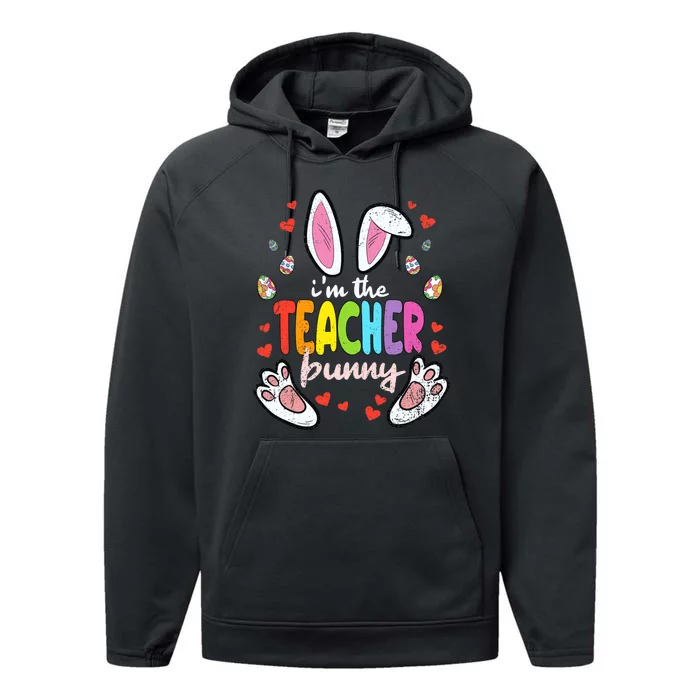 Im The Teacher Bunny Easter Egg Hunting T-Rex Spring Performance Fleece Hoodie