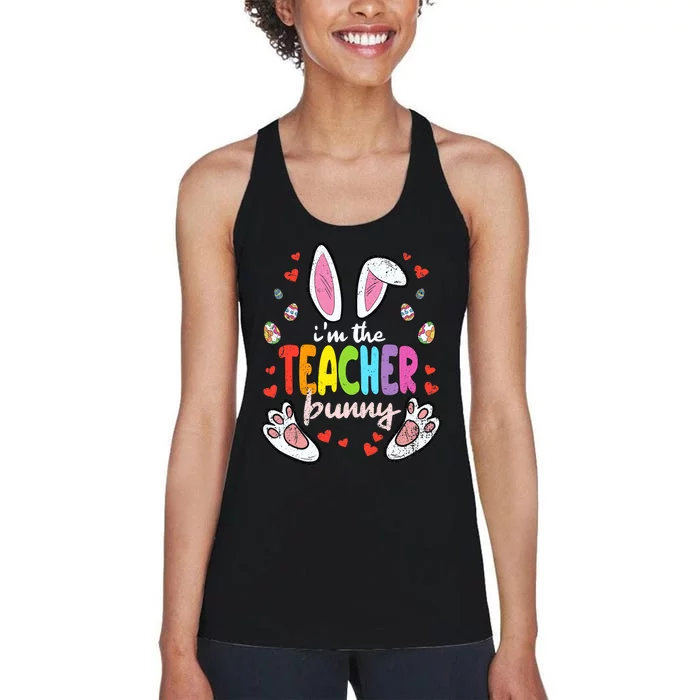 Im The Teacher Bunny Easter Egg Hunting T-Rex Spring Women's Racerback Tank