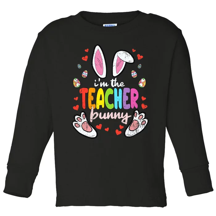 Im The Teacher Bunny Easter Egg Hunting T-Rex Spring Toddler Long Sleeve Shirt