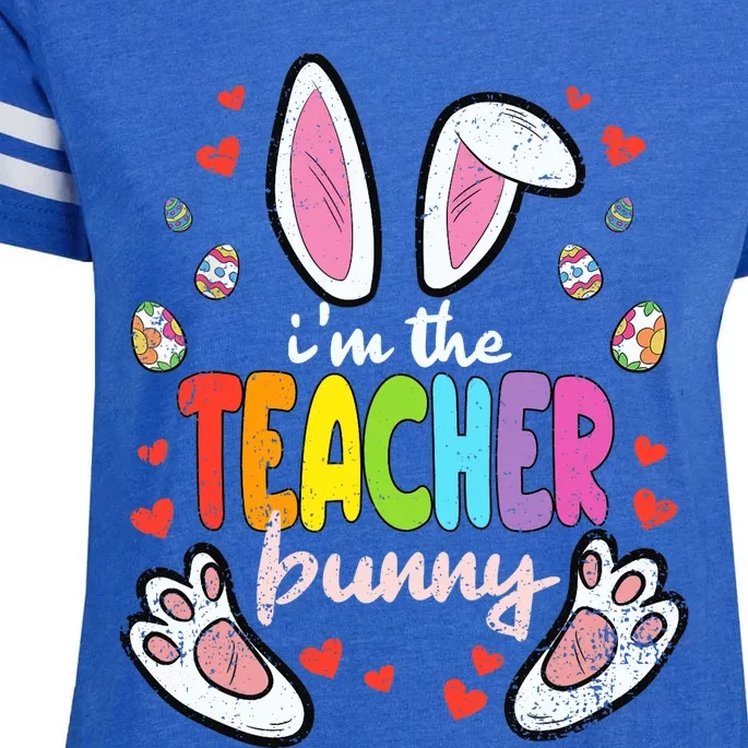 Im The Teacher Bunny Easter Egg Hunting T-Rex Spring Enza Ladies Jersey Football T-Shirt