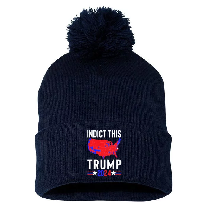 Indict This Trump 2024 Us Flag Meme Political Election Retro Pom Pom 12in Knit Beanie