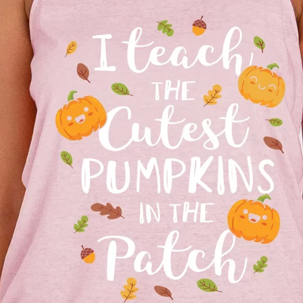 I Teach The Cutest Pumpkins In The Patch Halloween Top Gift Women's Knotted Racerback Tank