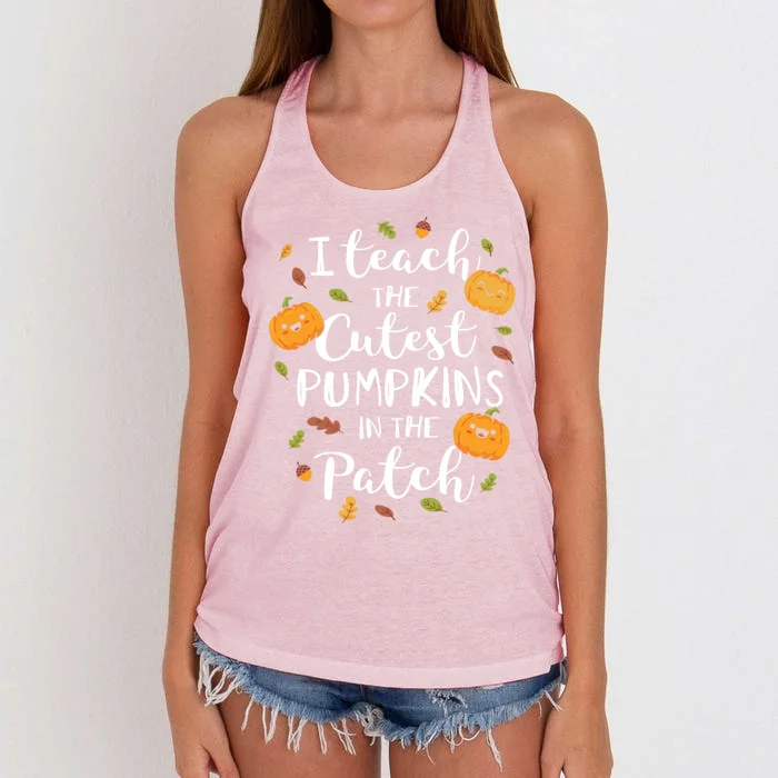 I Teach The Cutest Pumpkins In The Patch Halloween Top Gift Women's Knotted Racerback Tank