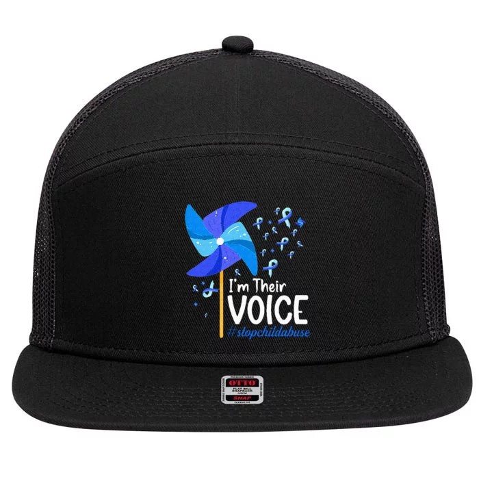 Im Their Voice Pinwheel Child Abuse Prevention Awareness 7 Panel Mesh Trucker Snapback Hat