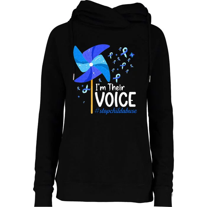 Im Their Voice Pinwheel Child Abuse Prevention Awareness Womens Funnel Neck Pullover Hood