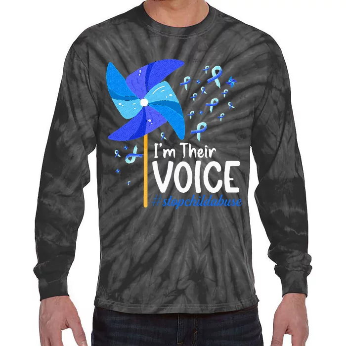 Im Their Voice Pinwheel Child Abuse Prevention Awareness Tie-Dye Long Sleeve Shirt