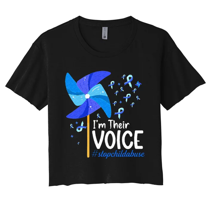 Im Their Voice Pinwheel Child Abuse Prevention Awareness Women's Crop Top Tee