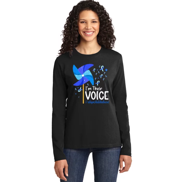 Im Their Voice Pinwheel Child Abuse Prevention Awareness Ladies Long Sleeve Shirt