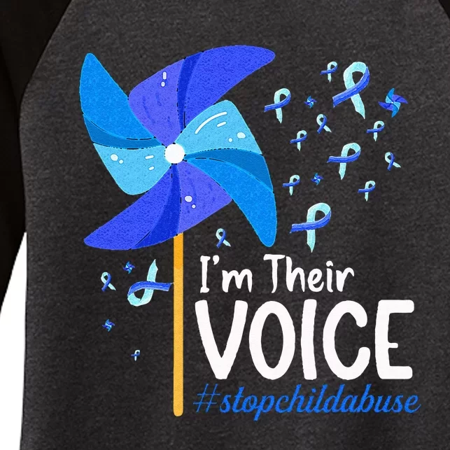 Im Their Voice Pinwheel Child Abuse Prevention Awareness Women's Tri-Blend 3/4-Sleeve Raglan Shirt