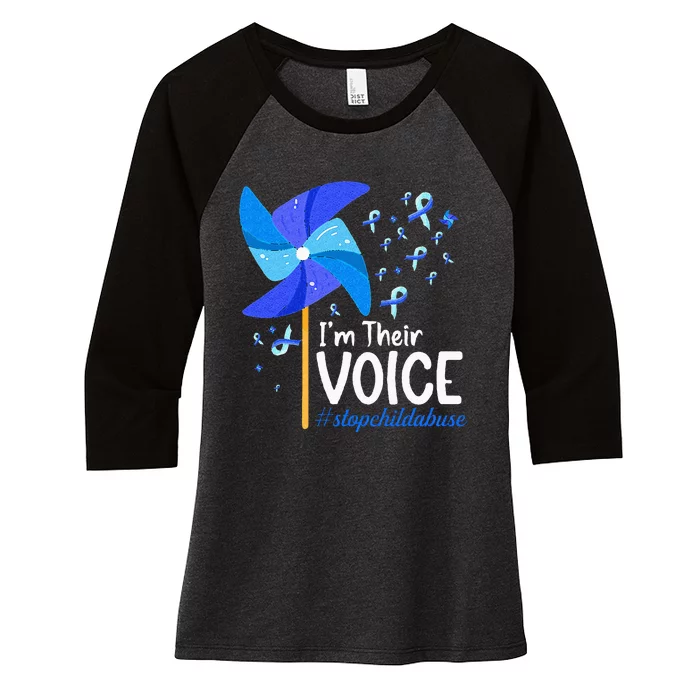 Im Their Voice Pinwheel Child Abuse Prevention Awareness Women's Tri-Blend 3/4-Sleeve Raglan Shirt