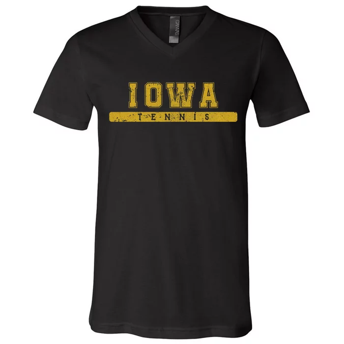 Iowa Tennis Varsity Yellow Vintage Text V-Neck T-Shirt