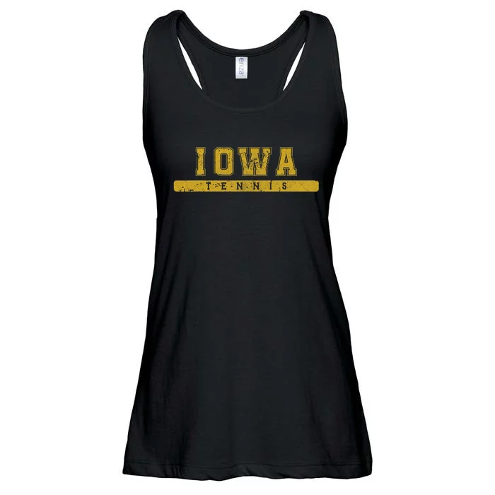 Iowa Tennis Varsity Yellow Vintage Text Ladies Essential Flowy Tank