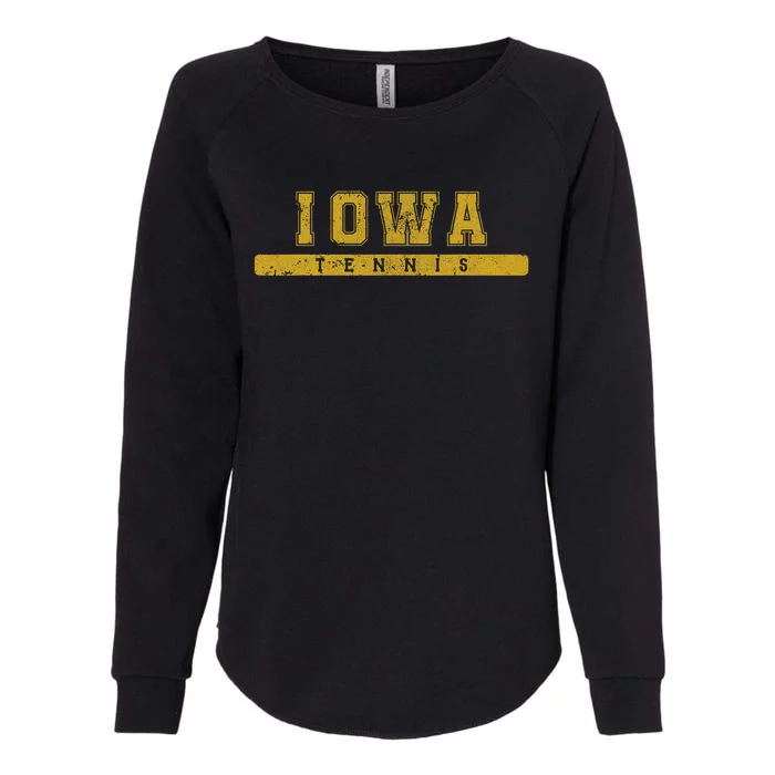 Iowa Tennis Varsity Yellow Vintage Text Womens California Wash Sweatshirt