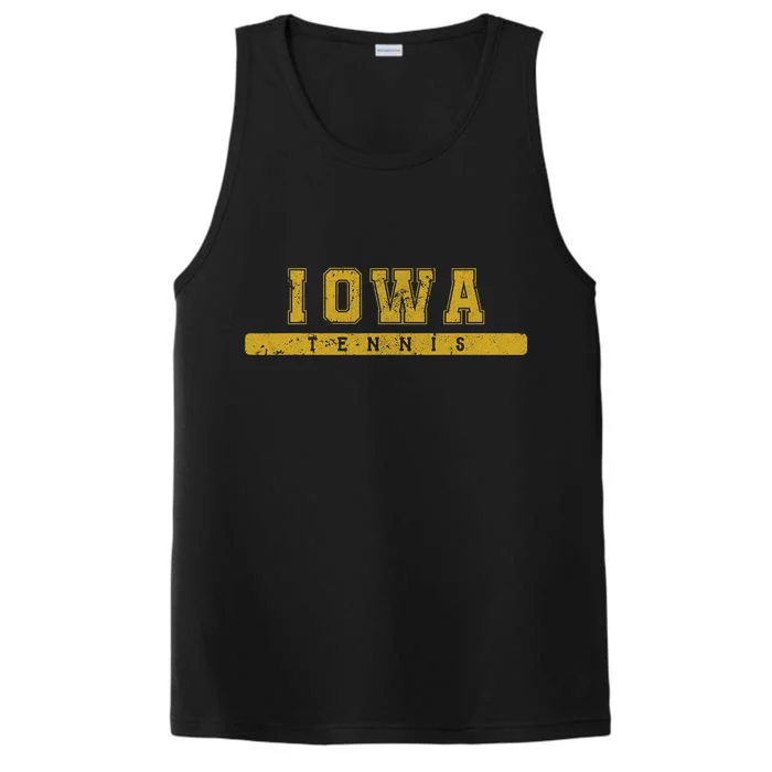 Iowa Tennis Varsity Yellow Vintage Text Performance Tank