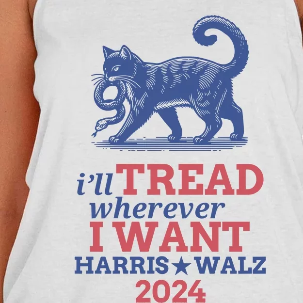 ILl Tread Wherever I Want Harris Walz 2024 Women's Knotted Racerback Tank