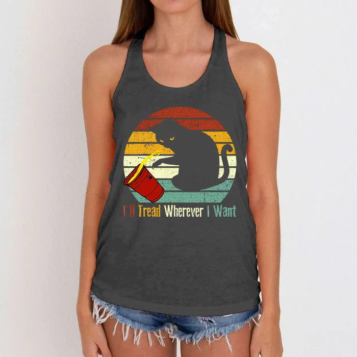 ILl Tread Wherever I Want Funny Cat Lover Women's Knotted Racerback Tank