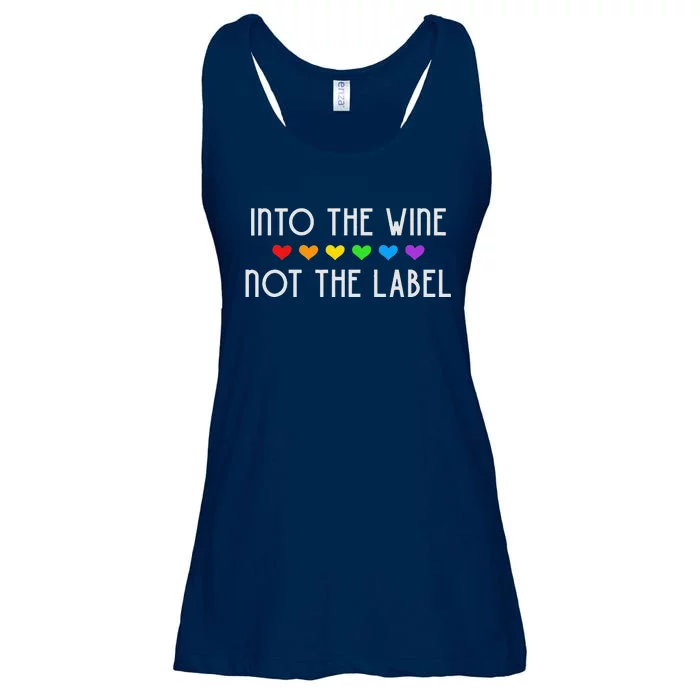 Into The Wine Not The Label LGBTQ+ Pride Rainbow Hearts Ladies Essential Flowy Tank