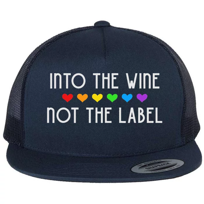 Into The Wine Not The Label LGBTQ+ Pride Rainbow Hearts Flat Bill Trucker Hat