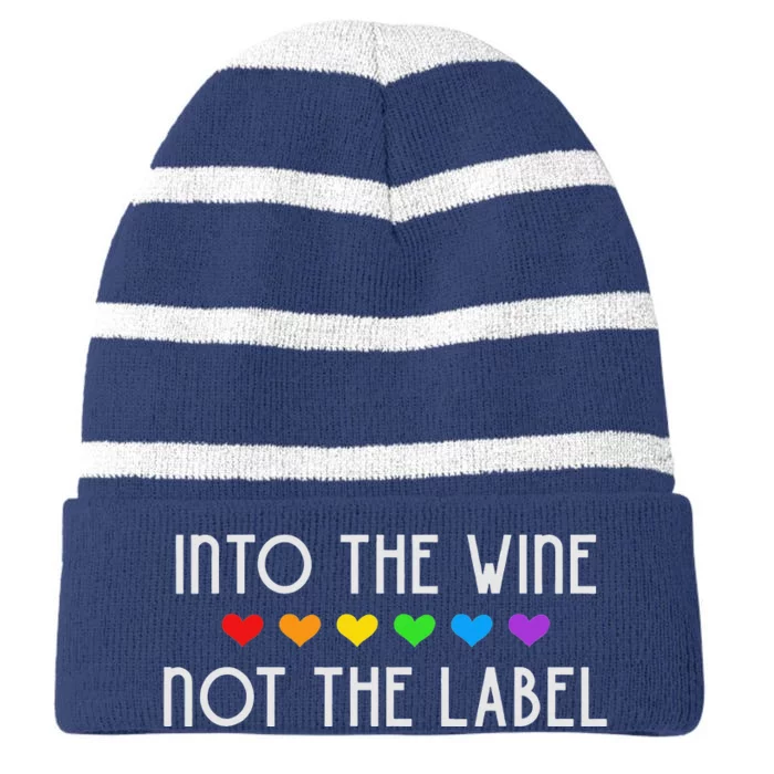 Into The Wine Not The Label LGBTQ+ Pride Rainbow Hearts Striped Beanie with Solid Band