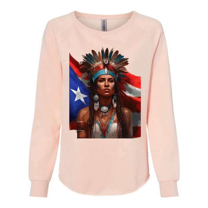 Indigenous Taino Woman Puerto Rican Flag Caribbean Womens California Wash Sweatshirt