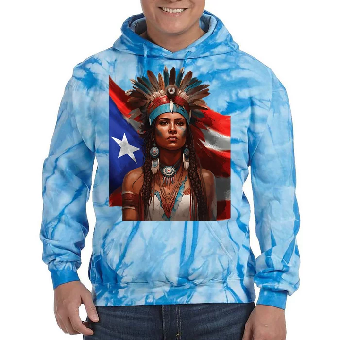 Indigenous Taino Woman Puerto Rican Flag Caribbean Tie Dye Hoodie