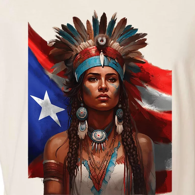 Indigenous Taino Woman Puerto Rican Flag Caribbean Garment-Dyed Women's Muscle Tee