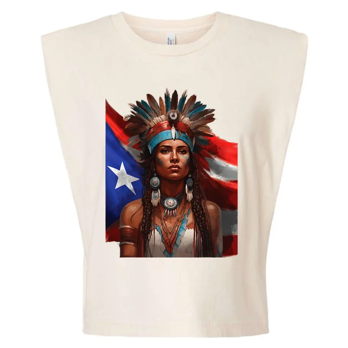 Indigenous Taino Woman Puerto Rican Flag Caribbean Garment-Dyed Women's Muscle Tee