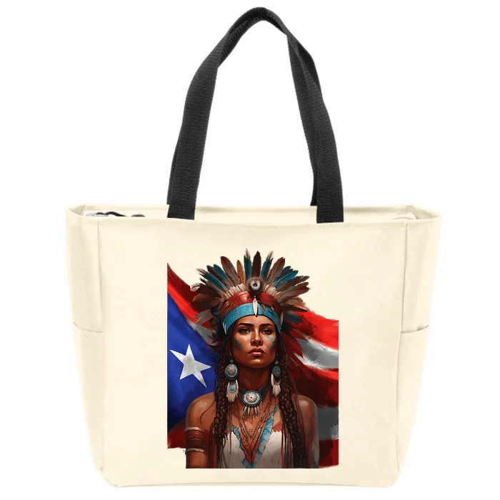 Indigenous Taino Woman Puerto Rican Flag Caribbean Zip Tote Bag