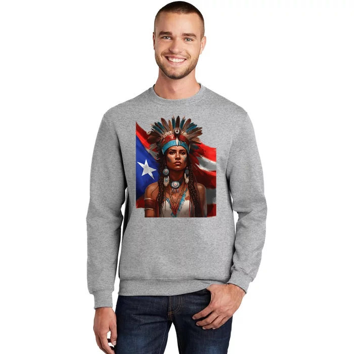 Indigenous Taino Woman Puerto Rican Flag Caribbean Tall Sweatshirt