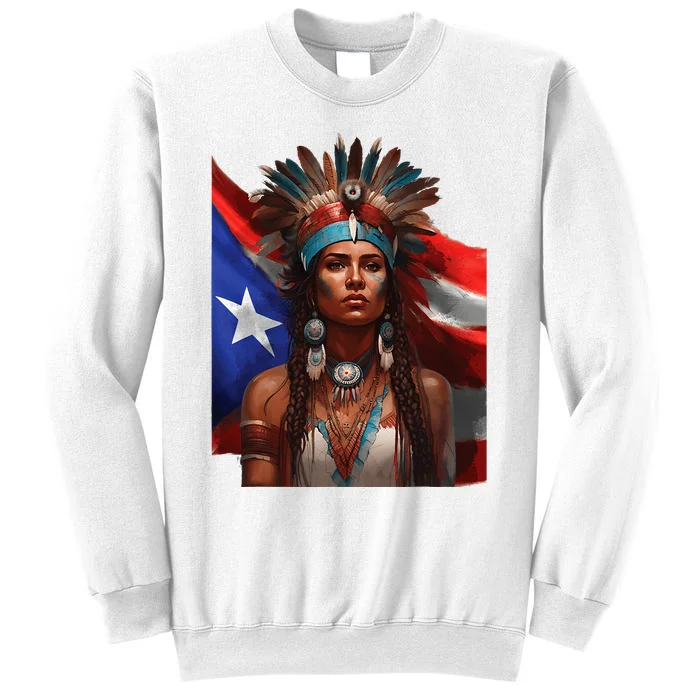 Indigenous Taino Woman Puerto Rican Flag Caribbean Sweatshirt