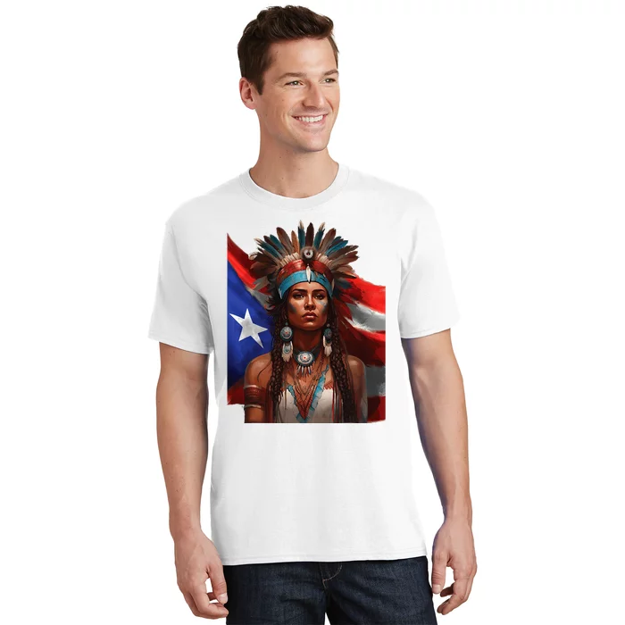 Indigenous Taino Woman Puerto Rican Flag Caribbean T-Shirt